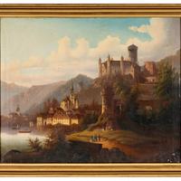 Zdjęcie przedmiotu 429: Pejzaż romantyczny z zamkiem nad jeziorem